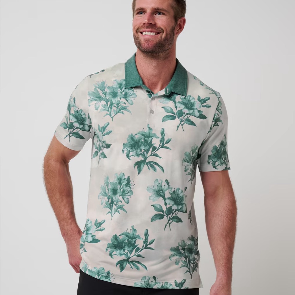 Travis Mathew Green and Cream Polo Shirt